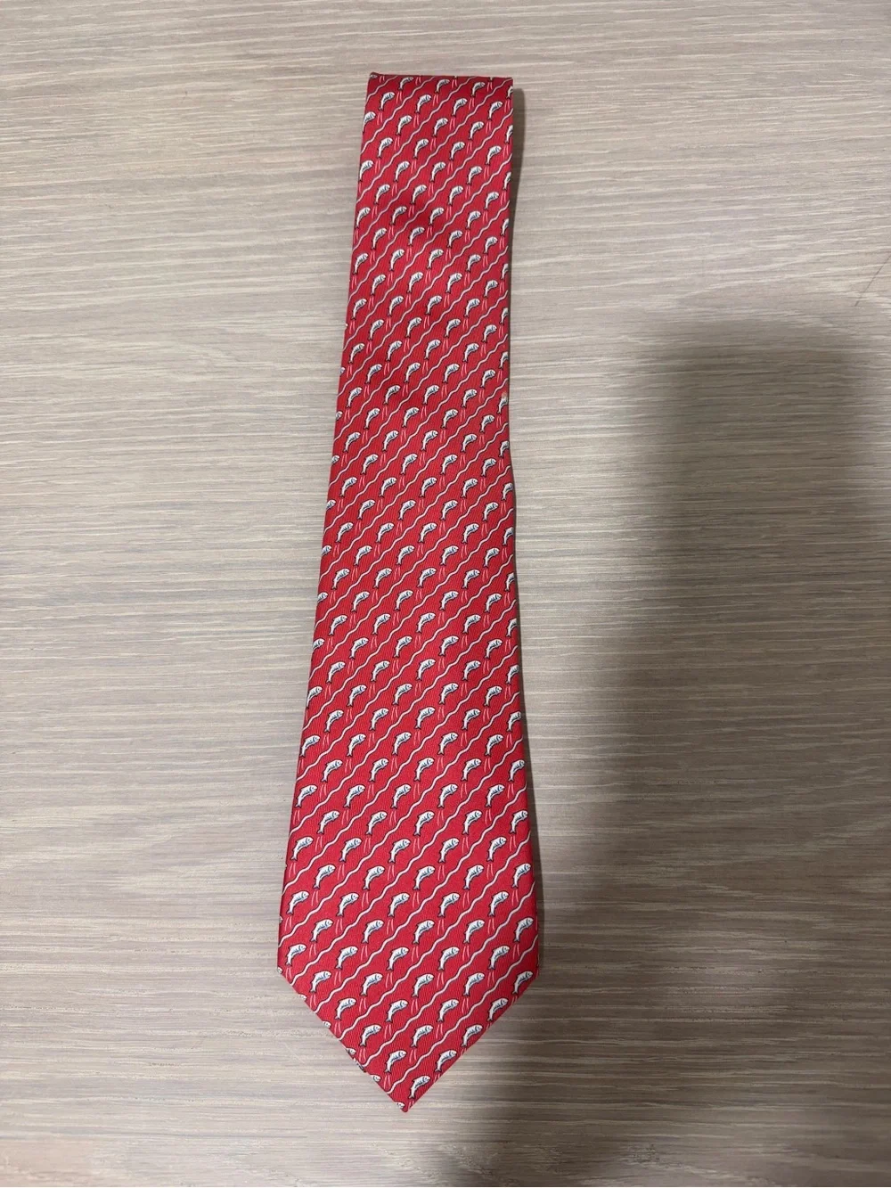 Vintage Hermès Paris Red Fish Print 100% Silk Men’s Tie France